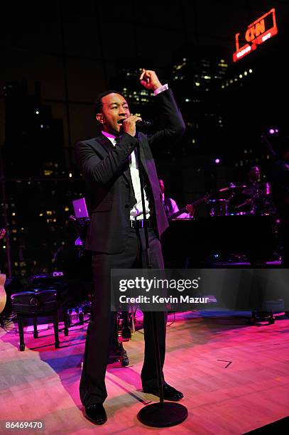 John Legend performs at the Time's 100 Most Influential People in the World Gala at Rose Hall - Jazz at Lincoln Center on May 5, 2009 in New York...