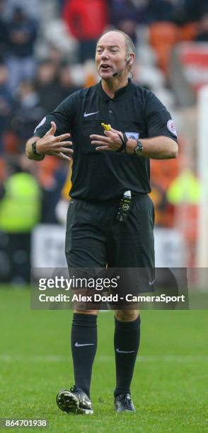 Referee Andy Haines during the Sky Bet League One match between Blackpool and Wigan Athletic at Bloomfield Road on October 21, 2017 in Blackpool,...