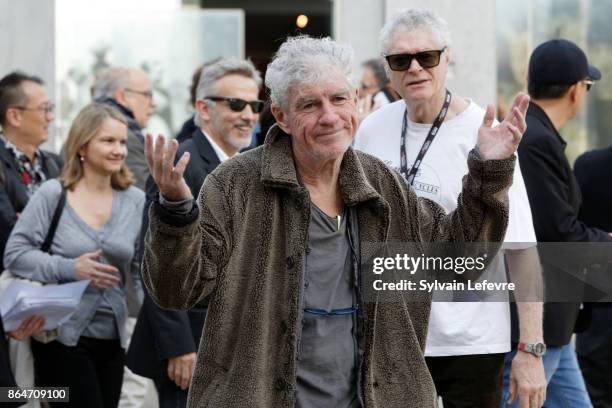 Christopher Doyle attends the shooting of French short black-and-white silent documentary film 'La Sortie de l'Usine' directed by Wong Kar-wai at the...