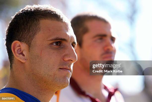 Robbie Farah of City and Andrew Ryan of Country pose during the City and Country Origin media session at Wade Park on May 7, 2009 in Orange,...