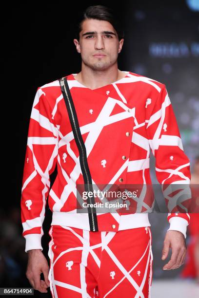 Model walks the runway at the BELLA POTEMKINA fashion show during day one of Mercedes Benz Fashion Week Russia S/S 2018 at Manege on October 21, 2017...