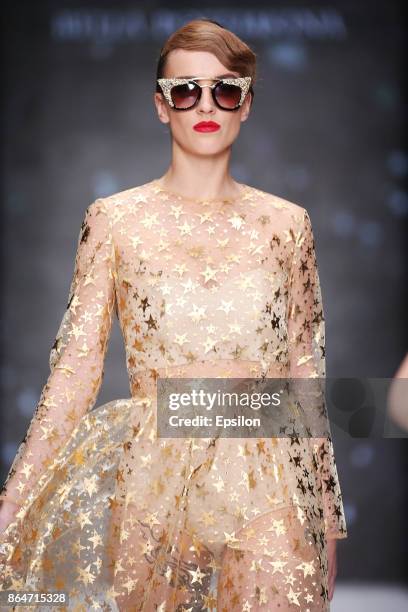 Model walks the runway at the BELLA POTEMKINA fashion show during day one of Mercedes Benz Fashion Week Russia S/S 2018 at Manege on October 21, 2017...