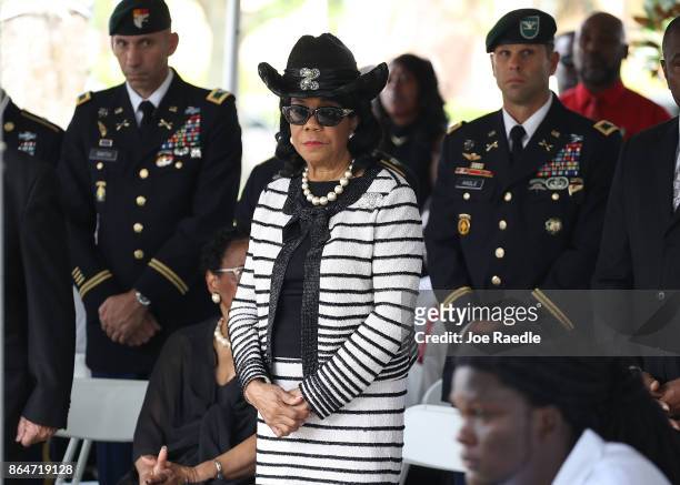 Rep. Frederica Wilson attends the burial service for U.S. Army Sgt. La David Johnson at the Memorial Gardens East cemetery on October 21, 2017 in...