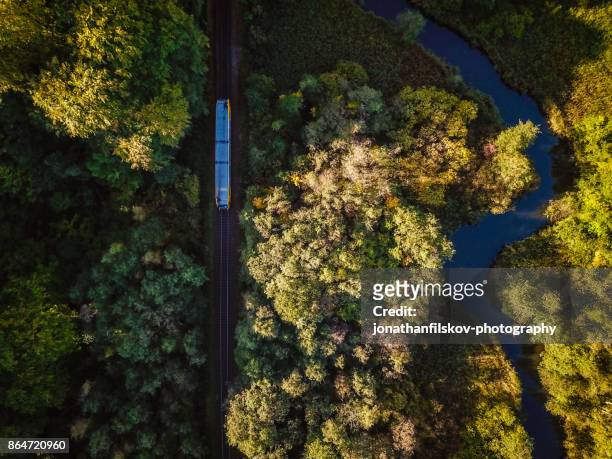 train in nature - aerial train stock pictures, royalty-free photos & images