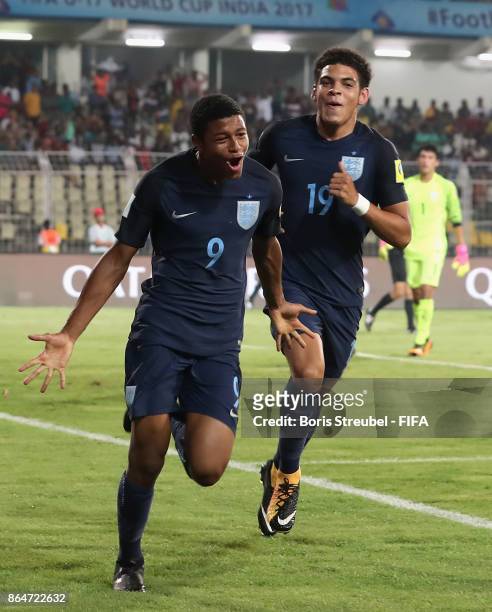 Rhian Brewster of England celebrates with team mates after scoring his team's second goal during the FIFA U-17 World Cup India 2017 Quarter Final...