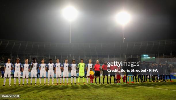 Both teams line up prior to the FIFA U-17 World Cup India 2017 Quarter Final match between USA and England at Pandit Jawaharlal Nehru Stadium on...