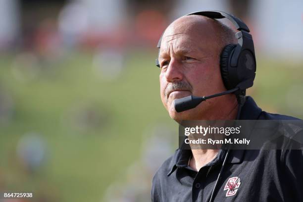 Head coach Steve Addazio of the Boston College Eagles watches a play in the fourth quarter during a game against the Virginia Cavaliers at Scott...