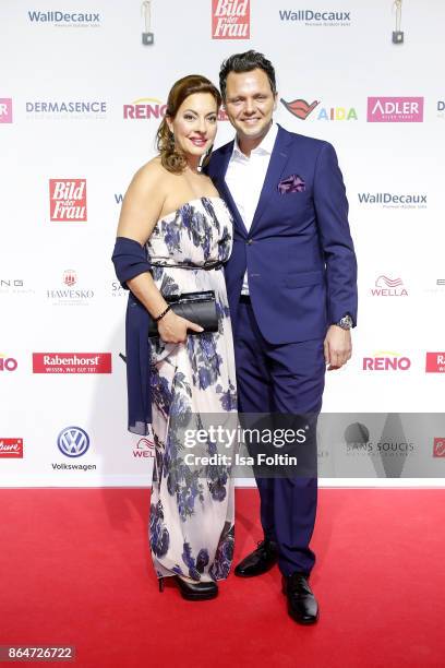 German actress Julia Dahmen and her husband Carlo Fiorito attend the 'Goldene Bild der Frau' award at Hamburg Cruise Center on October 21, 2017 in...