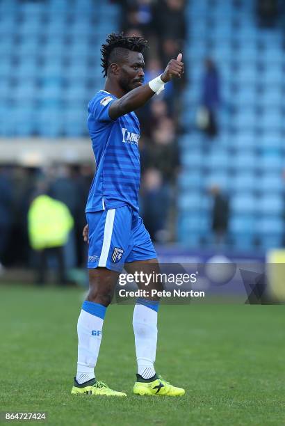 Gabriel Zakuani of Gillingham in action during the Sky Bet League One match between Gillingham and Northampton Town at Priestfield Stadium on October...