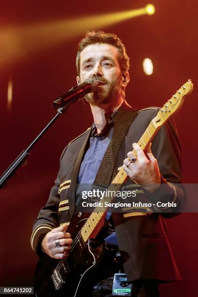 Italian singer-songwriter and musician Daniele Silvestri performs on stage on October 21, 2017 in Milan, Italy.