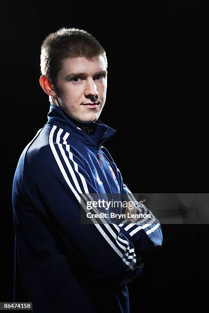 Team GB Rider Erick Rowsell poses for photographs at the Manchester Velodrome on March 19, 2009 in Manchester, England.