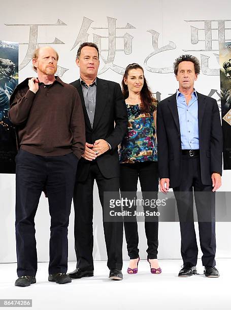 Director Ron Howard, actor Tom Hanks, actress Ayelet Zurer and producer Brian Grazer attend the 'Angels & Demons' press conference at Imperial Hotel...