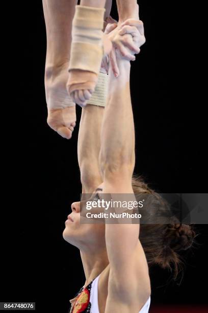 Daria Guryeva , Daria Kalinina , during 28th European Championships in Acrobatic Gymnastics on 21 October 2017 in Rzeszow, Poland.