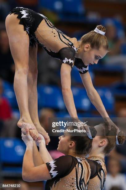 Alina Heinowski , Annalena Kunz , Anna Hannemann , during 28th European Championships in Acrobatic Gymnastics on 21 October 2017 in Rzeszow, Poland.