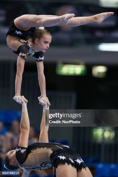 Alina Heinowski , Annalena Kunz , Anna Hannemann , during 28th European Championships in Acrobatic Gymnastics on 21 October 2017 in Rzeszow, Poland.