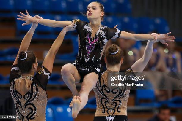 Alina Heinowski , Annalena Kunz , Anna Hannemann , during 28th European Championships in Acrobatic Gymnastics on 21 October 2017 in Rzeszow, Poland.