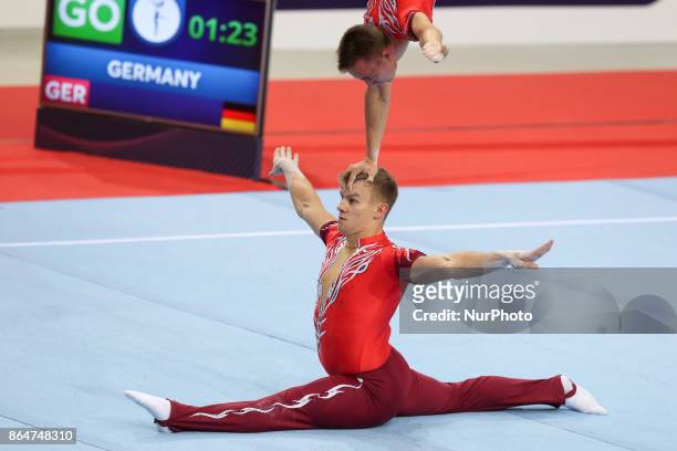 Tim Sebastian , Michail Kraft , during 28th European Championships in Acrobatic Gymnastics on 21 October 2017 in Rzeszow, Poland.
