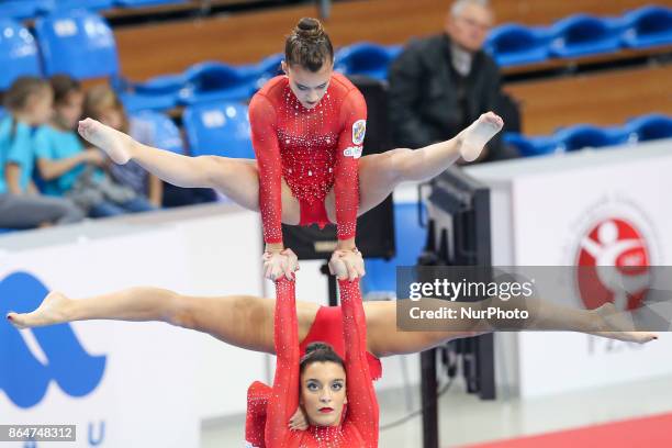 Andrea Verisimo , Belen Gomez , Alexandra Gonzalez , during 28th European Championships in Acrobatic Gymnastics on 21 October 2017 in Rzeszow, Poland.