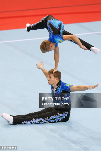 Vitalii Nepomniashchyi , Dmytro Naumenko , during 28th European Championships in Acrobatic Gymnastics on 21 October 2017 in Rzeszow, Poland.