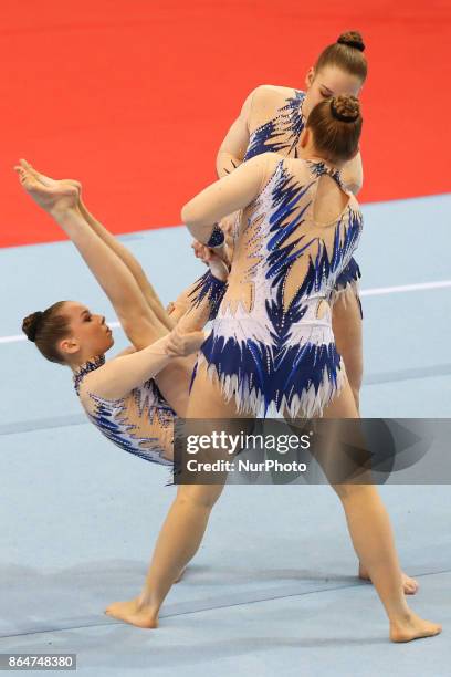 Florentina Gruber , Melanie Trautenberger , Victoria Loidl , during 28th European Championships in Acrobatic Gymnastics on 21 October 2017 in...