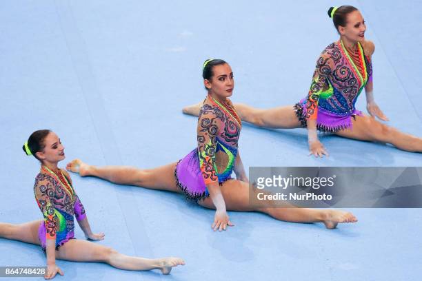 Karina Sandovich , Julia Ivonchyk , Veranika Nabokina , during 28th European Championships in Acrobatic Gymnastics on 21 October 2017 in Rzeszow,...