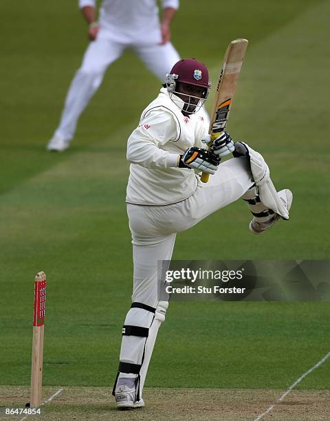 West Indian batsman Chris Gayle picks up some runs during day two of the 1st npower Test match between England and West Indies at Lord's on May 7,...