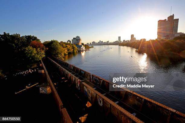 General view of the Charles River during the Head of the Charles Regatta on October 21, 2017 in Boston, Massachusetts.