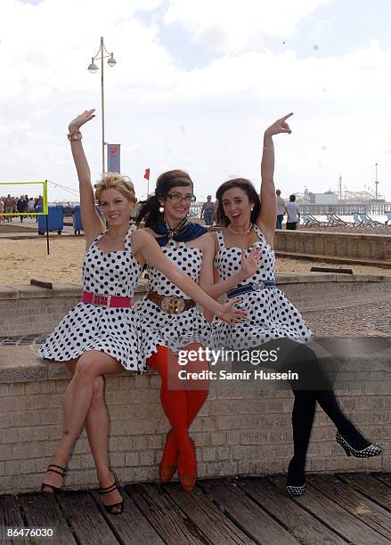 The Pipettes pose on Brighton Beach on August 10, 2009 in Brighton, England.