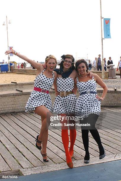 The Pipettes pose on Brighton Beach on August 10, 2009 in Brighton, England.