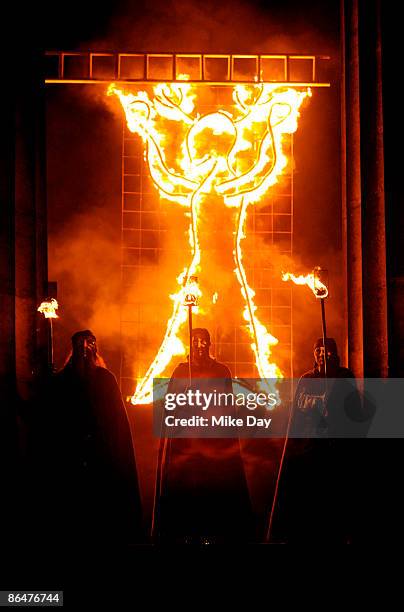 Performers in the Beltane Fire Society Fire Festival which celebrates the coming of summer on Calton Hill April 30, 2009 in Edinburgh, Scotland. The...