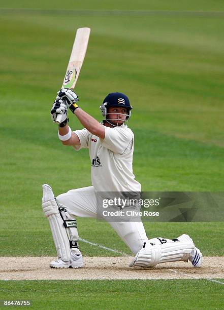 Phillip Hughes of Middlesex in action during the LV County Championship Division Two match between Surrey and Middlesex at The Brit Oval on May 7,...