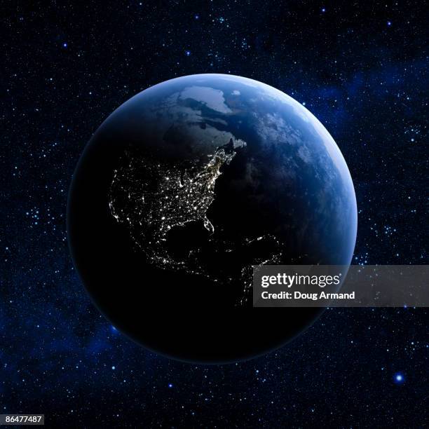 north america from space - dark planet space stock illustrations