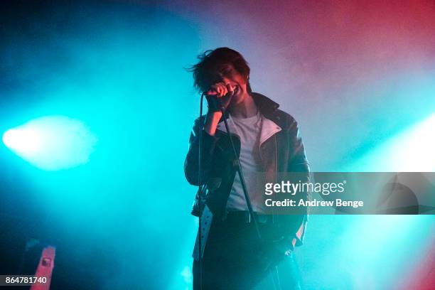 Faris Badwan of The Horrors performs at Beckett Student Union on October 21, 2017 in Leeds, England.