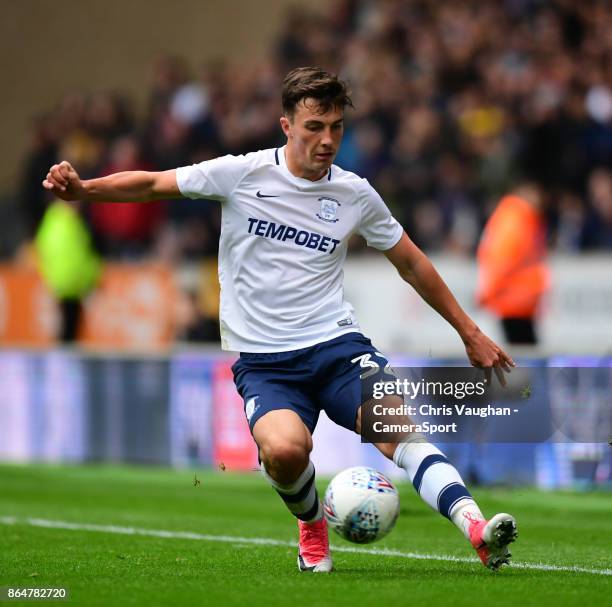 Preston North End's Josh Earl during the Sky Bet Championship match between Wolverhampton and Preston North End at Molineux on October 21, 2017 in...