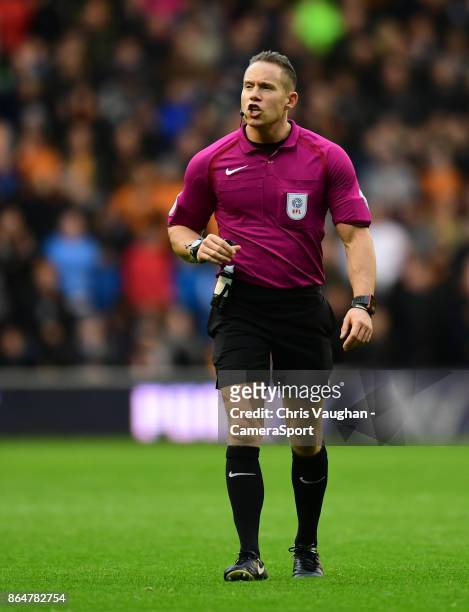 Referee Stephen Martin during the Sky Bet Championship match between Wolverhampton and Preston North End at Molineux on October 21, 2017 in...