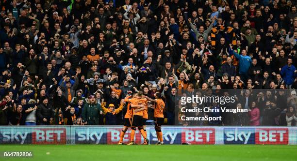 Wolverhampton Wanderers' Leo Bonatini celebrates scoring his sides second goal from the penalty spot with team-mates during the Sky Bet Championship...