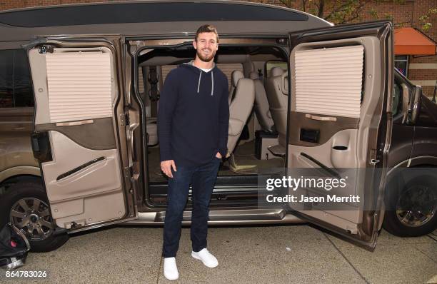 Steelers tight end Jesse James attends The Built Ford Tough toughest tailgate event on its fifth stop in Pittsburgh to Rev Up Steelers fans at...