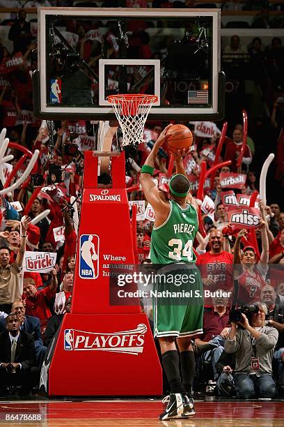 Paul Pierce of the Boston Celtics shoots a free throw in Game Six of the Eastern Conference Quarterfinals against the Chicago Bulls during the 2009...