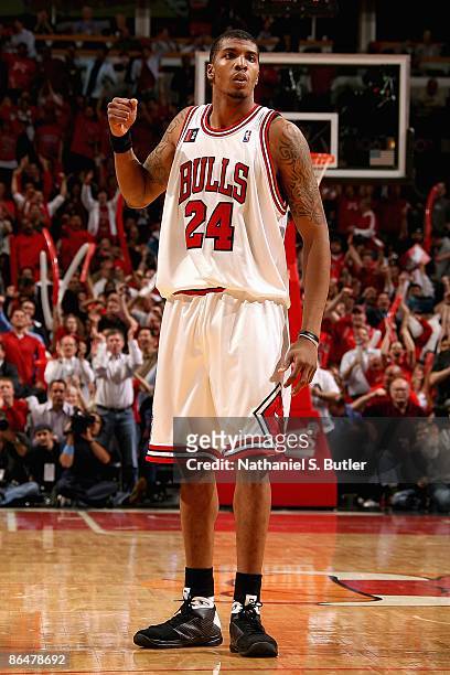 Tyrus Thomas of the Chicago Bulls reacts in Game Six of the Eastern Conference Quarterfinals against the Boston Celtics during the 2009 NBA Playoffs...