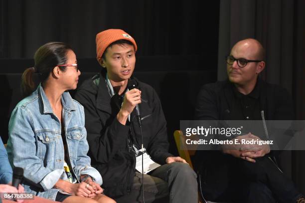 Producer Diane Quon, Director/Producer Bing Liu and Producer Steven J. Berger speak during day 2 of the Film Independent Forum at DGA Theater on...