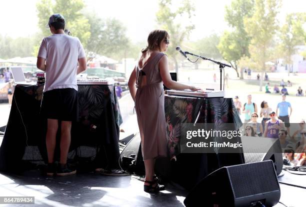 Bret Bender and Madeleine Miller of Bogan Via perform at Camelback Stage during day 2 of the 2017 Lost Lake Festival on October 21, 2017 in Phoenix,...