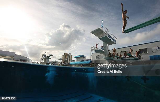 Nick McCrory of the USA dives during a training session at the Fort Lauderdale Aquatic Center during Day 1 of the AT&T USA Diving Grand Prix on May...