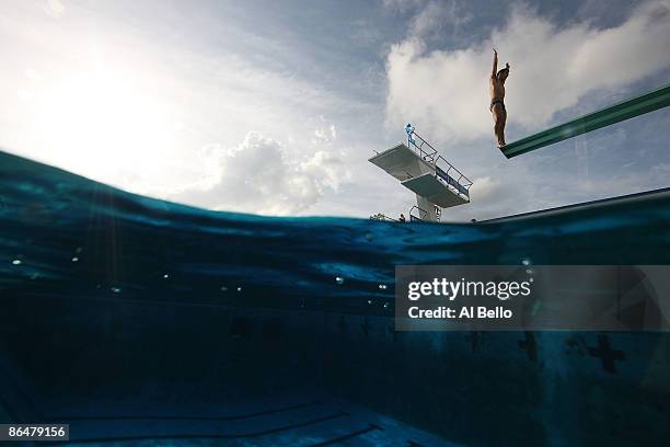 Nick McCrory of the USA dives during a training session at the Fort Lauderdale Aquatic Center during Day 1 of the AT&T USA Diving Grand Prix on May...