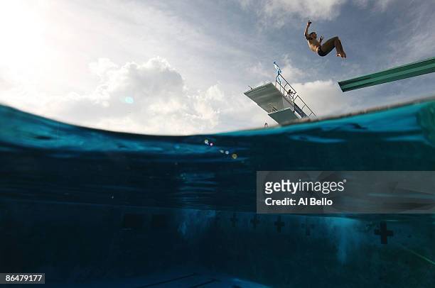Nick McCrory of the USA dives during a training session at the Fort Lauderdale Aquatic Center during Day 1 of the AT&T USA Diving Grand Prix on May...