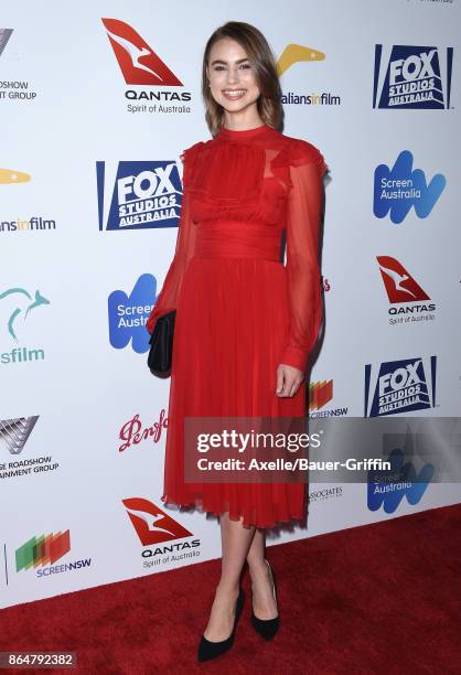 Actress Lucy Fry arrives at the 6th Annual Australians in Film Awards & Benefit Dinner at NeueHouse Hollywood on October 18, 2017 in Los Angeles,...