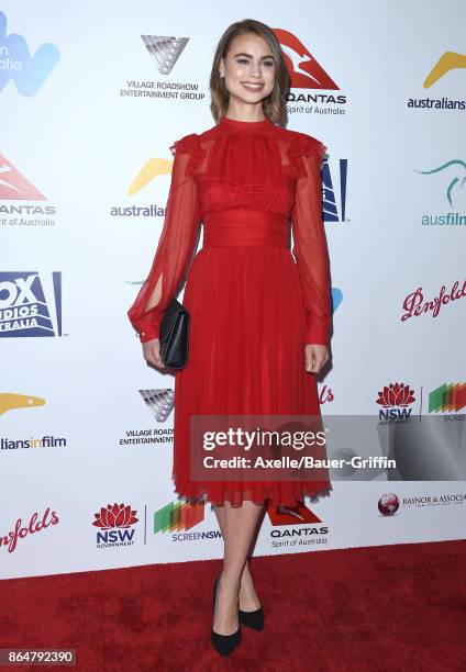 Actress Lucy Fry arrives at the 6th Annual Australians in Film Awards & Benefit Dinner at NeueHouse Hollywood on October 18, 2017 in Los Angeles,...