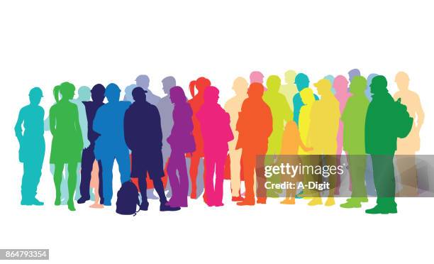 waiting around crowded people - multiracial adults clip art stock illustrations
