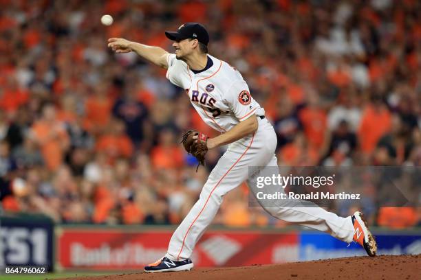 Charlie Morton of the Houston Astros throws a pitch against the New York Yankees during the first inning in Game Seven of the American League...
