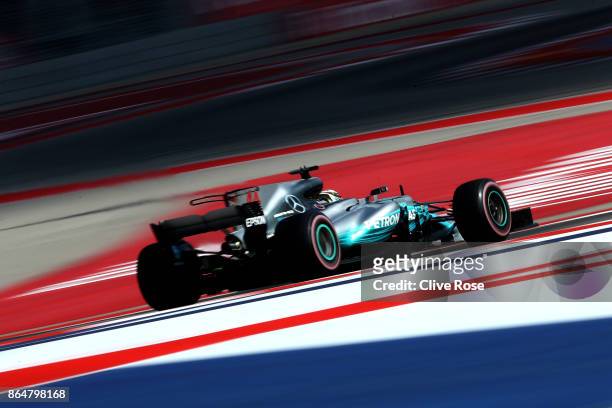 Lewis Hamilton of Great Britain driving the Mercedes AMG Petronas F1 Team Mercedes F1 WO8 on track during final practice for the United States...