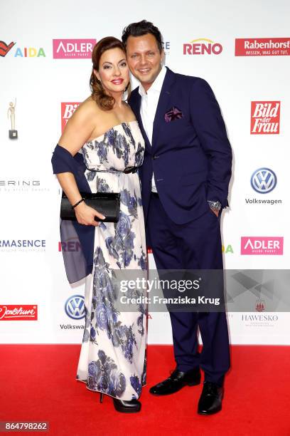 German actress Julia Dahmen and her husband Carlo Fiorito attend the 'Goldene Bild der Frau' award at Hamburg Cruise Center on October 21, 2017 in...